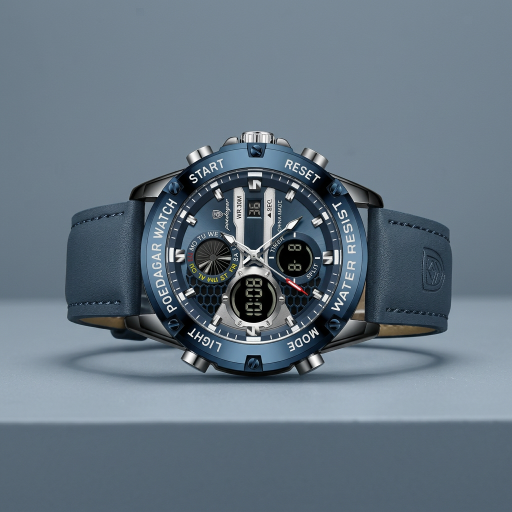 Montre POEDAGAR bleue à affichage mixte